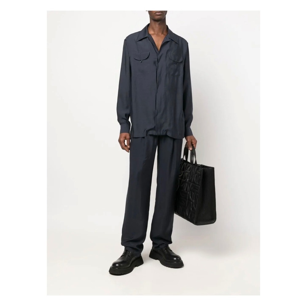 Giorgio Armani Mens Navy Blue Lyocell Silk Button Long Sleeve Shirt 16/41 - Picture 2 of 8